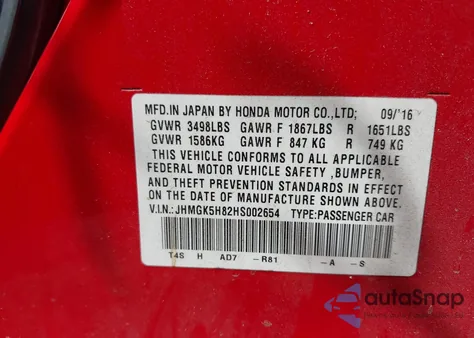 2017 Honda Fit Ex-L z USA, uszkodzony, nr VIN JHMGK5H82HS002654